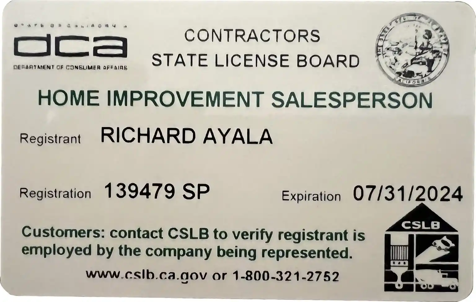 Rich Ayala Consulting - Contractor License
